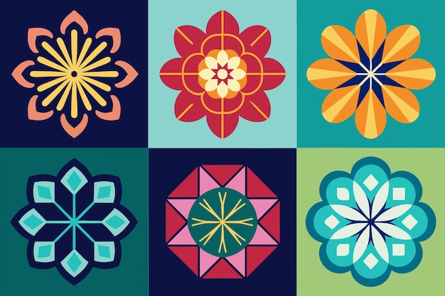 un conjunto de diseños coloridos con un diseño que dice "flor"