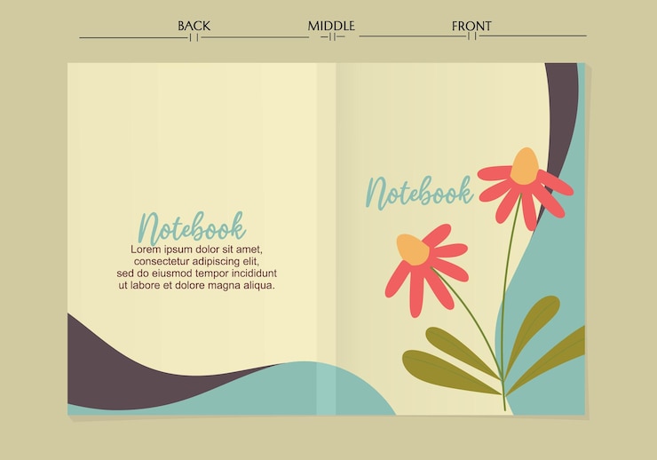 Vector conjunto de diseños de cuaderno con flores dibujadas a mano. hermoso y lindo diseño de fondo. para cubrir