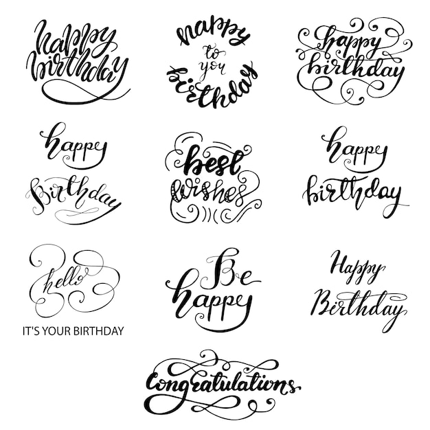 Conjunto de diseños de felicitación cumpleaños letras. ilustración vectorial