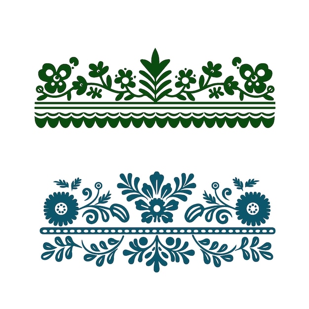 un conjunto de diseños florales con un borde verde