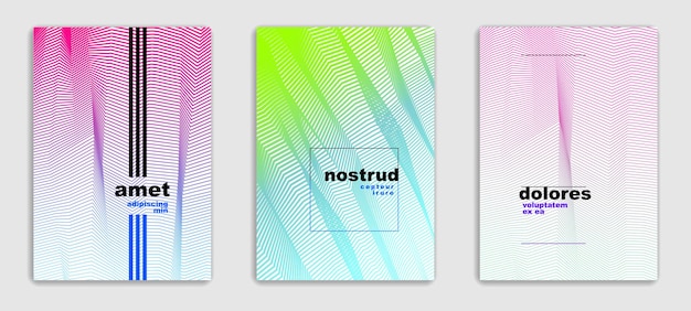 Conjunto de diseños de folletos contemporáneos mínimos vectoriales de arte de línea abstracta, plantillas de portada, gradiente geométrico de medio tono. Para pancartas, pancartas, carteles, volantes. Hermosa y especial textura de patrón.