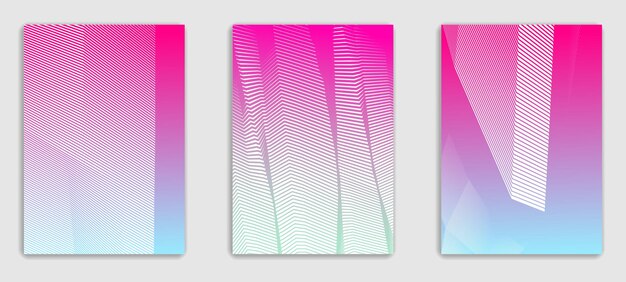 Conjunto de diseños de folletos de moda minimalista vectorial lineal de arte, plantillas de portada, gradiente geométrico de semitono. para pancartas, pancartas, carteles, volantes. perfecta y diferente, textura patrón.