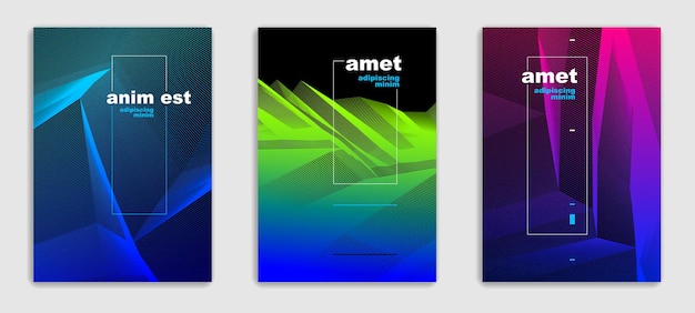 Conjunto de diseños de folletos de moda minimalista vectorial lineal de arte, plantillas de portada, gradiente geométrico de semitono. Para pancartas, pancartas, carteles, volantes. Perfecta y diferente, textura patrón.