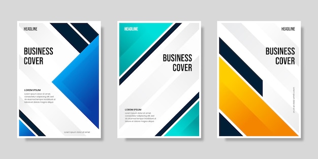 Conjunto de diseños de folletos de portadas de libros en estilo geométrico