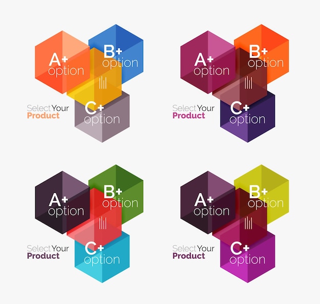 Conjunto de diseños de hexágonos comerciales con texto y opciones