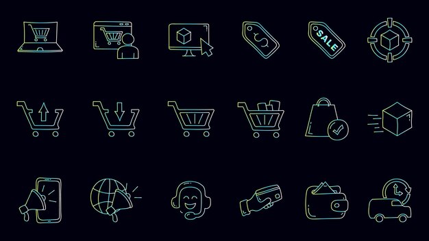 Conjunto de diseños de iconos de gradiente de comercio electrónico