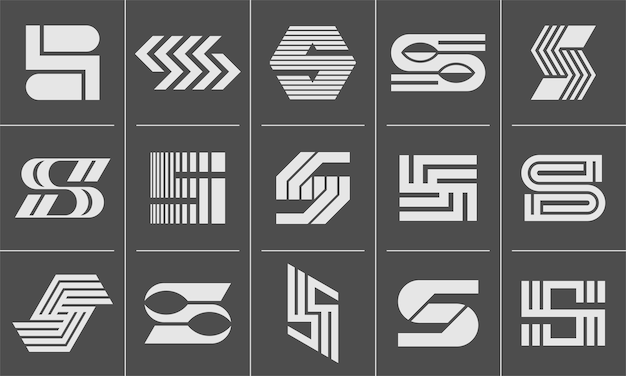 Conjunto de diseños de iconos del logotipo de la letra S con rayas de línea simple