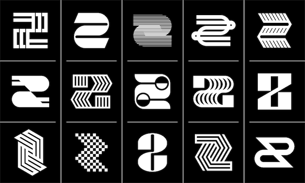 Conjunto de diseños de iconos del logotipo de la letra Z de línea geométrica