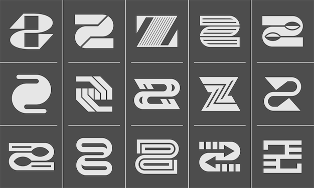Conjunto de diseños de iconos del logotipo Z de línea plana minimalista