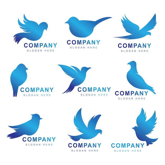 Conjunto de diseños de íconos vectoriales de plantillas de logotipos de aves