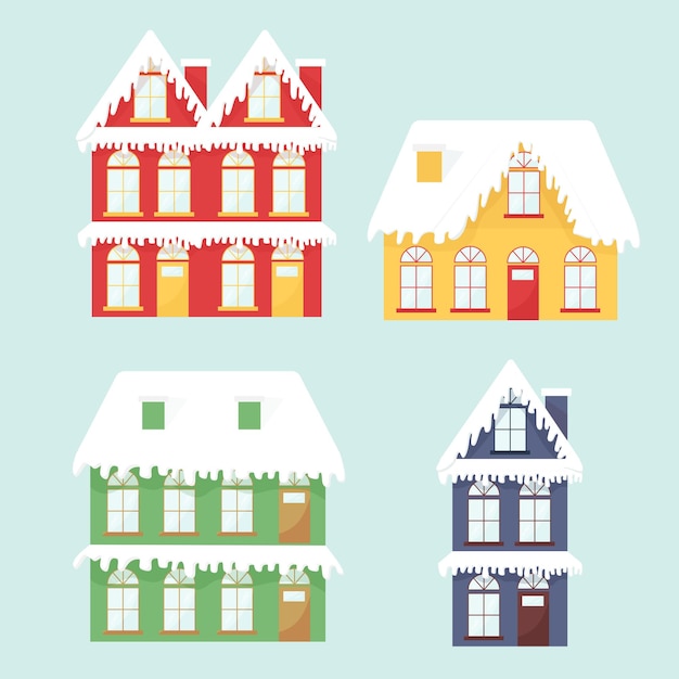 conjunto de diseños de ilustración vectorial para casas de Navidad