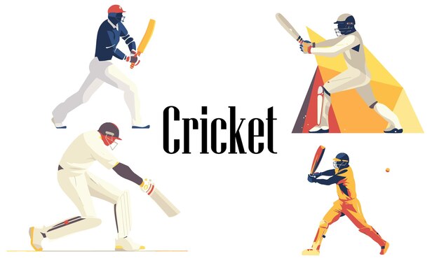 Un conjunto de diseños de ilustraciones vectoriales planas de cricket