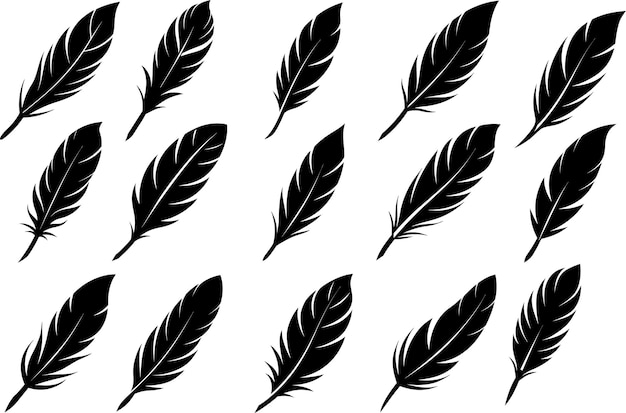 Conjunto de diseños de ilustraciones vectoriales de siluetas de plumas