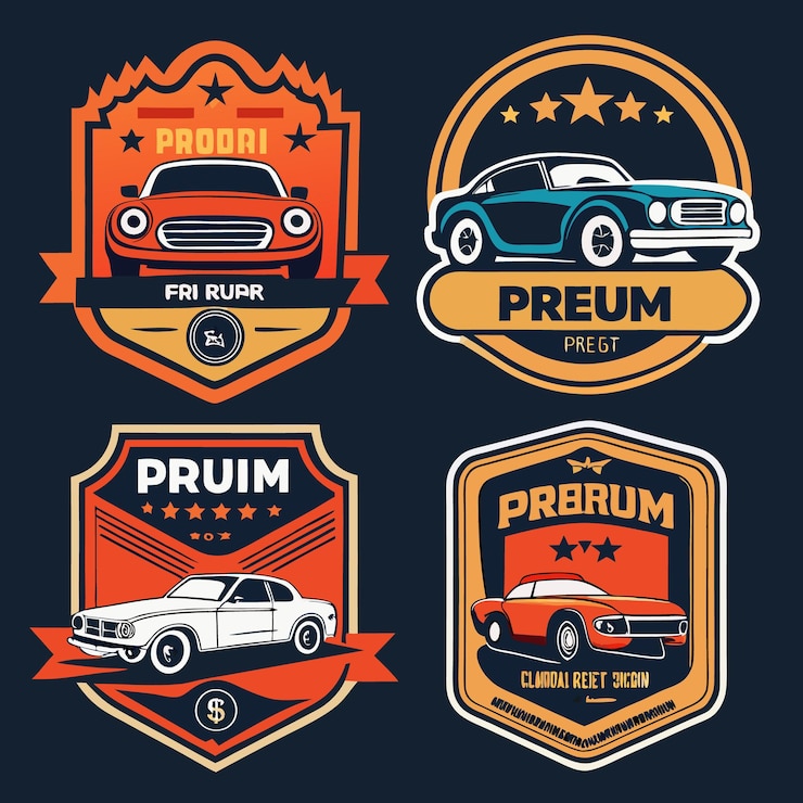 Vector conjunto de diseños de insignias de automóviles para una compañía automotriz con estilo retro