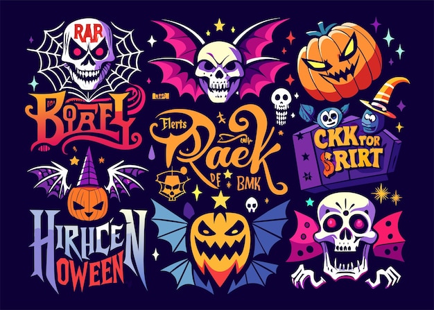 conjunto de diseños de letras de Halloween ilustración vectorial 6