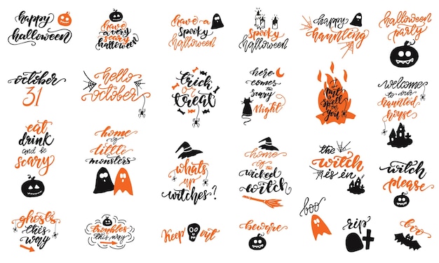 Vector conjunto de diseños de letras de halloween. ilustración vectorial