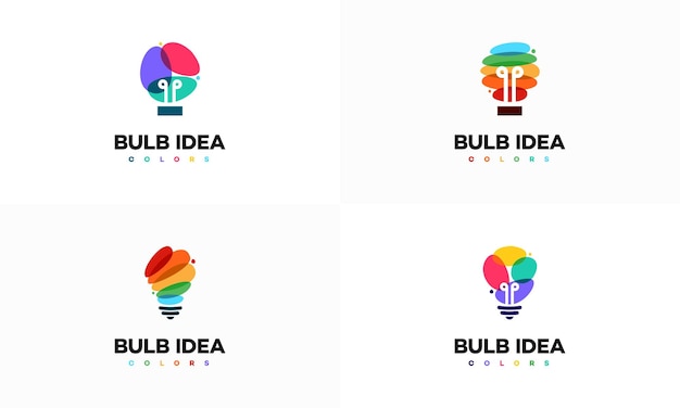 Conjunto de diseños de logotipo de bombilla de colores concepto creativo icono símbolo tecnología logotipo bombilla diseños de logotipo