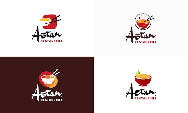 Conjunto de diseños de logotipo de comida asiática concepto vector plantilla de icono de símbolo de logotipo de tazón