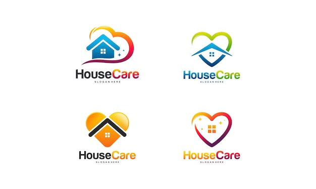 Conjunto de diseños de logotipo de House Care vector de concepto, plantilla de logotipo de hogar y amor