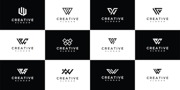 Conjunto de diseños de logotipo de monograma de letra W inicial