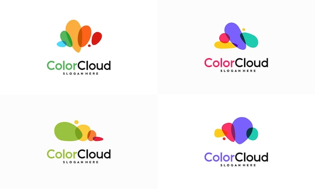 Conjunto de diseños de logotipo de nube de colores abstractos vector de concepto Vector de logotipo de tecnología de nube