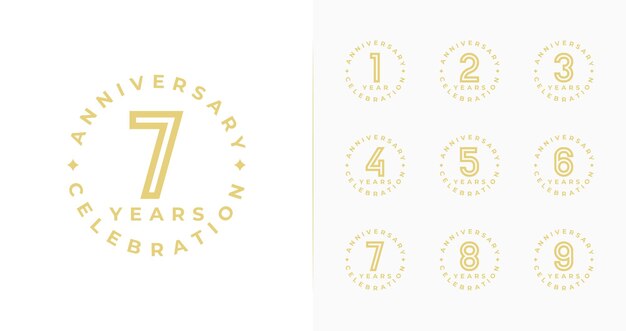 Vector conjunto de diseños de logotipos de aniversario con color dorado y estilo minimalista para eventos de cumpleaños