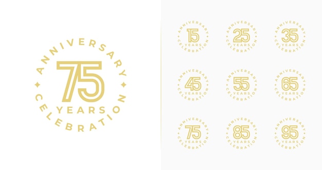 Vector conjunto de diseños de logotipos de aniversario con color dorado y estilo minimalista para eventos de cumpleaños