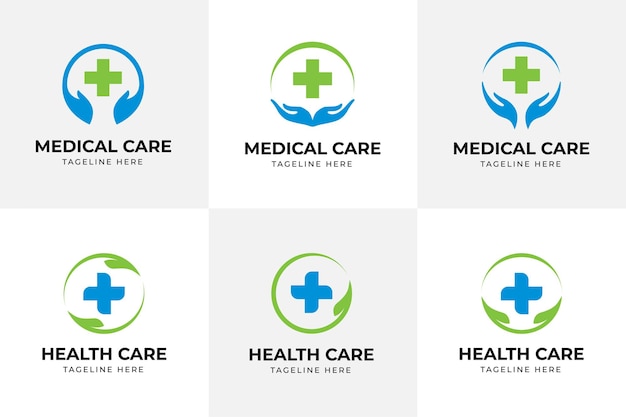 Conjunto de diseños de logotipos de atención médica y atención médica Símbolo Farmacia Vector Elemento de plantilla de diseño de logotipo