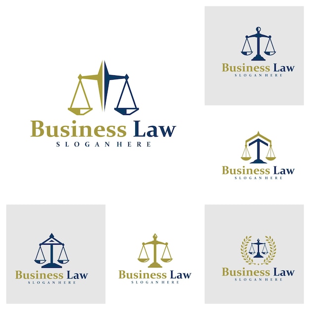 Conjunto de diseños de logotipos de bufetes de abogados concepto vector de diseño de logos de justicia plantilla de símbolo creativo icono