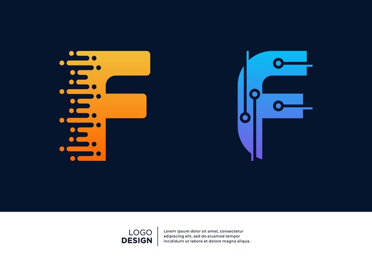 Vector conjunto de diseños de logotipos de conexiones de datos digitales con la letra f