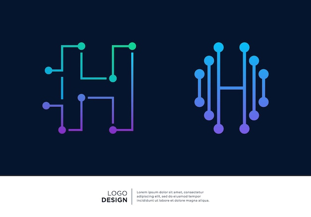 Conjunto de diseños de logotipos de conexiones de datos digitales con la letra H