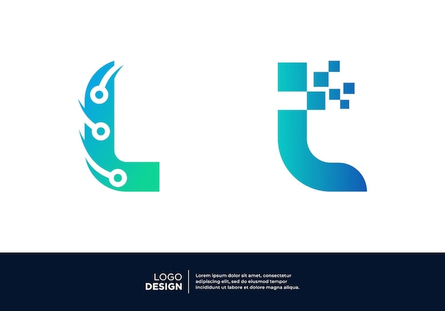 Conjunto de diseños de logotipos de conexiones de datos digitales con la letra L