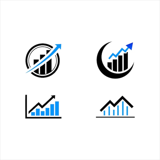 Conjunto de diseños de logotipos de contabilidad moderna con gráficos de barras rascacielos y tendencias ascendentes azules