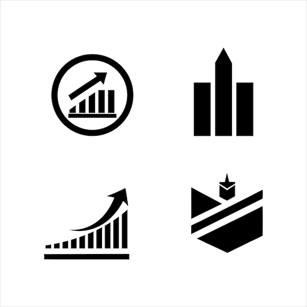Conjunto de diseños de logotipos de contabilidad moderna con gráficos de barras rascacielos y tendencias ascendentes azules