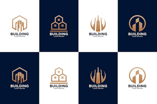 Conjunto de diseños de logotipos de edificios dorados