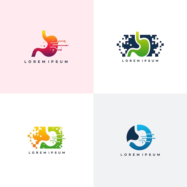 Conjunto de diseños de logotipos de estómago, vector de plantilla de logotipo de estómago de píxeles