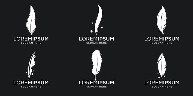 Conjunto de diseños de logotipos de firma de pluma, silueta, tinta de pluma y plantilla de logotipo