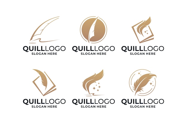 Conjunto de diseños de logotipos de firma de plumas de pluma de pluma