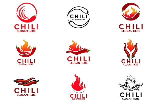 Conjunto de diseños de logotipos de Hot Chili vector de concepto símbolo del logotipo de Fire Chili colecciones de iconos de símbolos de comida de especias