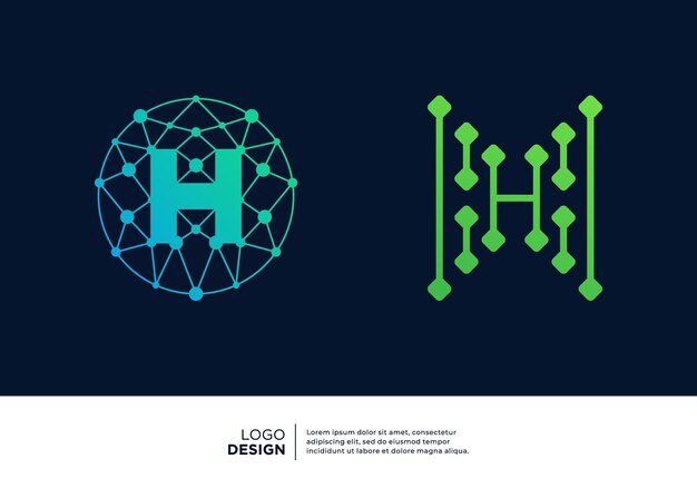 Conjunto de diseños de logotipos de la letra H para el símbolo de la tecnología digital