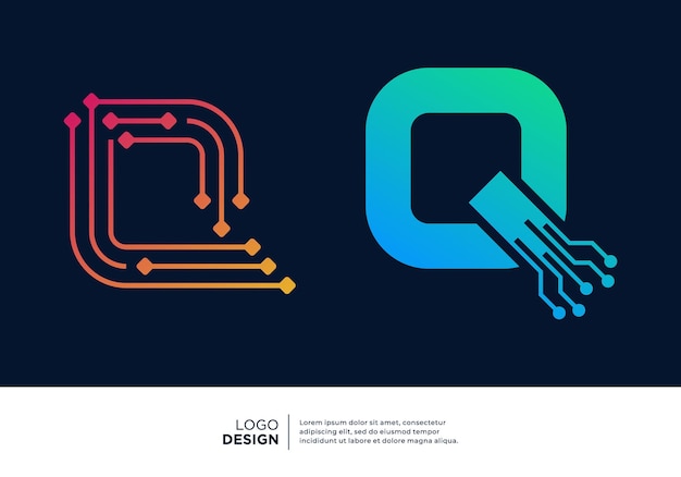 Conjunto de diseños de logotipos de la letra Q para el símbolo de la tecnología digital