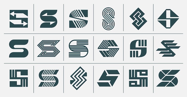 Conjunto de diseños de logotipos de la letra S del monograma de línea