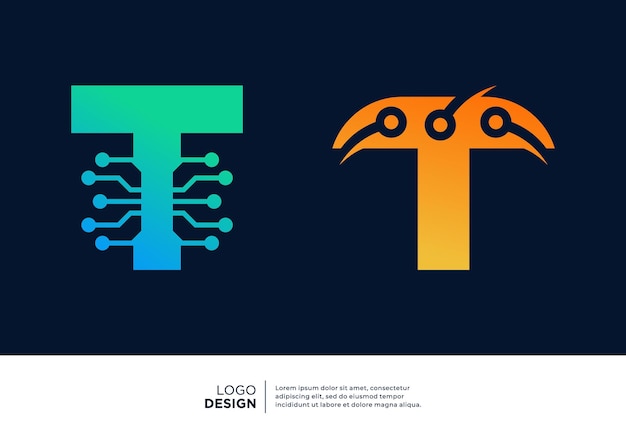 Conjunto de diseños de logotipos de la letra T para el símbolo de la tecnología digital