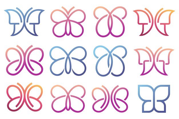 Conjunto de diseños de logotipos de mariposas Ilustración vectorial de dibujos de líneas de mariposas.