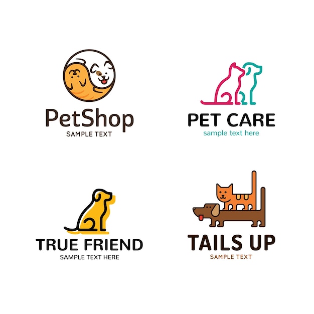 Conjunto de diseños de logotipos de mascotas vectoriales