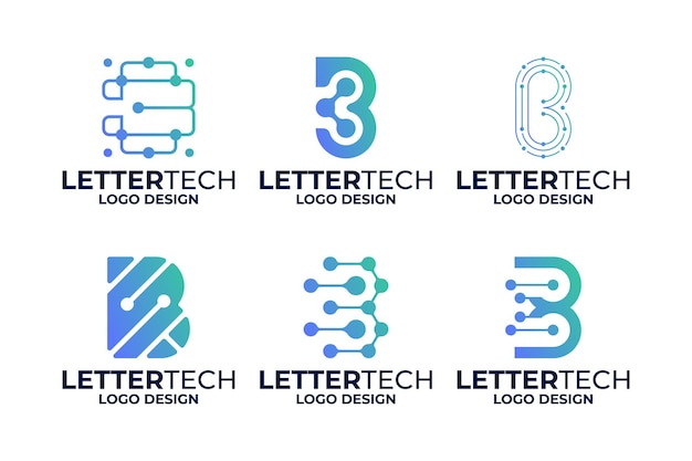 Conjunto de diseños de logotipos tecnológicos con la letra inicial B