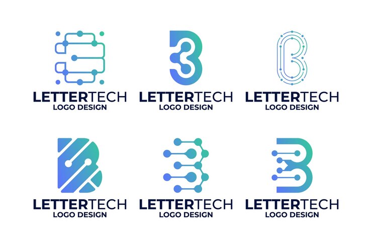 Vector conjunto de diseños de logotipos tecnológicos con la letra inicial b