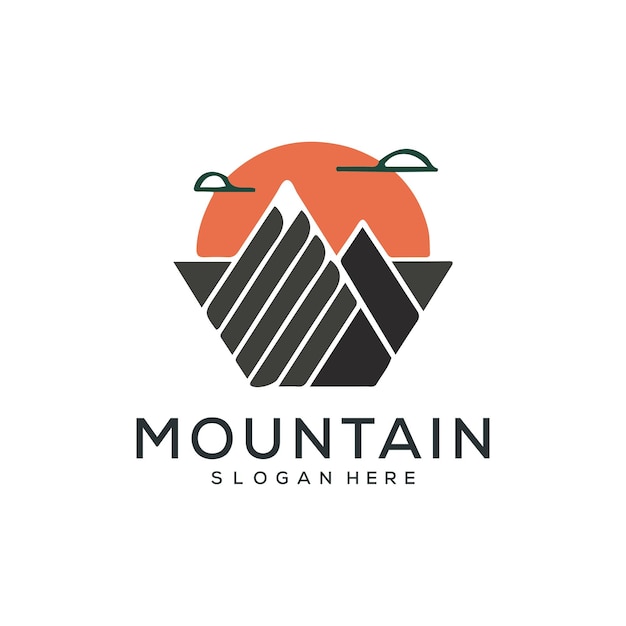 Conjunto de diseños de logotipos vectoriales de montañas y aventuras al aire libre