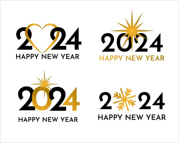 Conjunto de diseños de números de 2024 Diseño de texto del logotipo de Año Nuevo Letras doradas