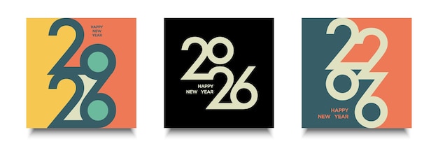 Conjunto de diseños de números de 2026 Diseño de textos de feliz año nuevo de 2026